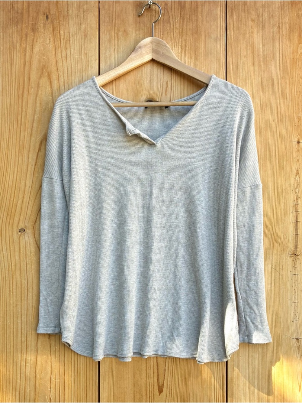 Hatch Beige Ribbed Henley Sz 1, Small